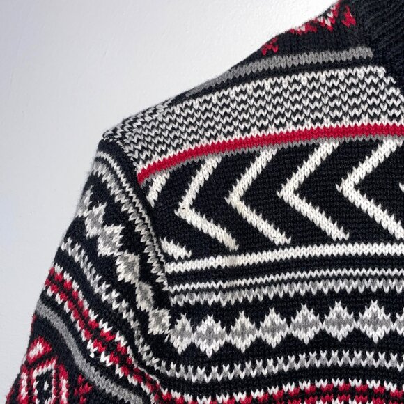 Chaps Cotton Half-Zip Mens Sweater With Nordic Pattern In Black White & Red - Si - Picture 3 of 7
